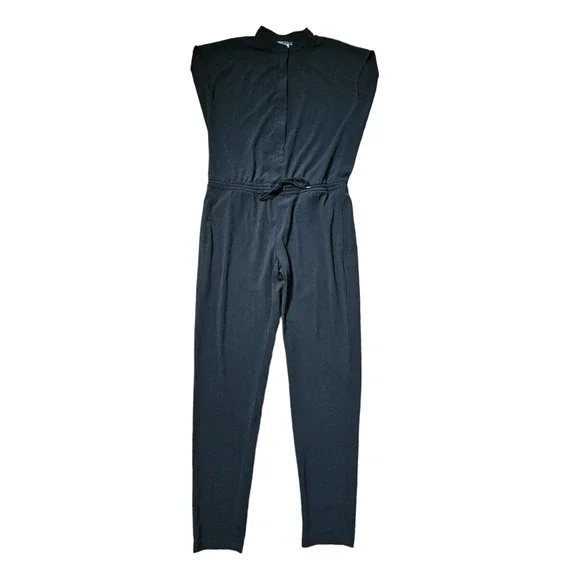Vince. Cap Sleeve Drawstring Waist Jumpsuit Womens 10 Black Polyester Spandex - Picture 5 of 10